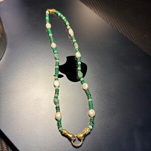 Missoma Harris Reed In Good Hands Green Gemstone and Pearl Necklace 18K Plated